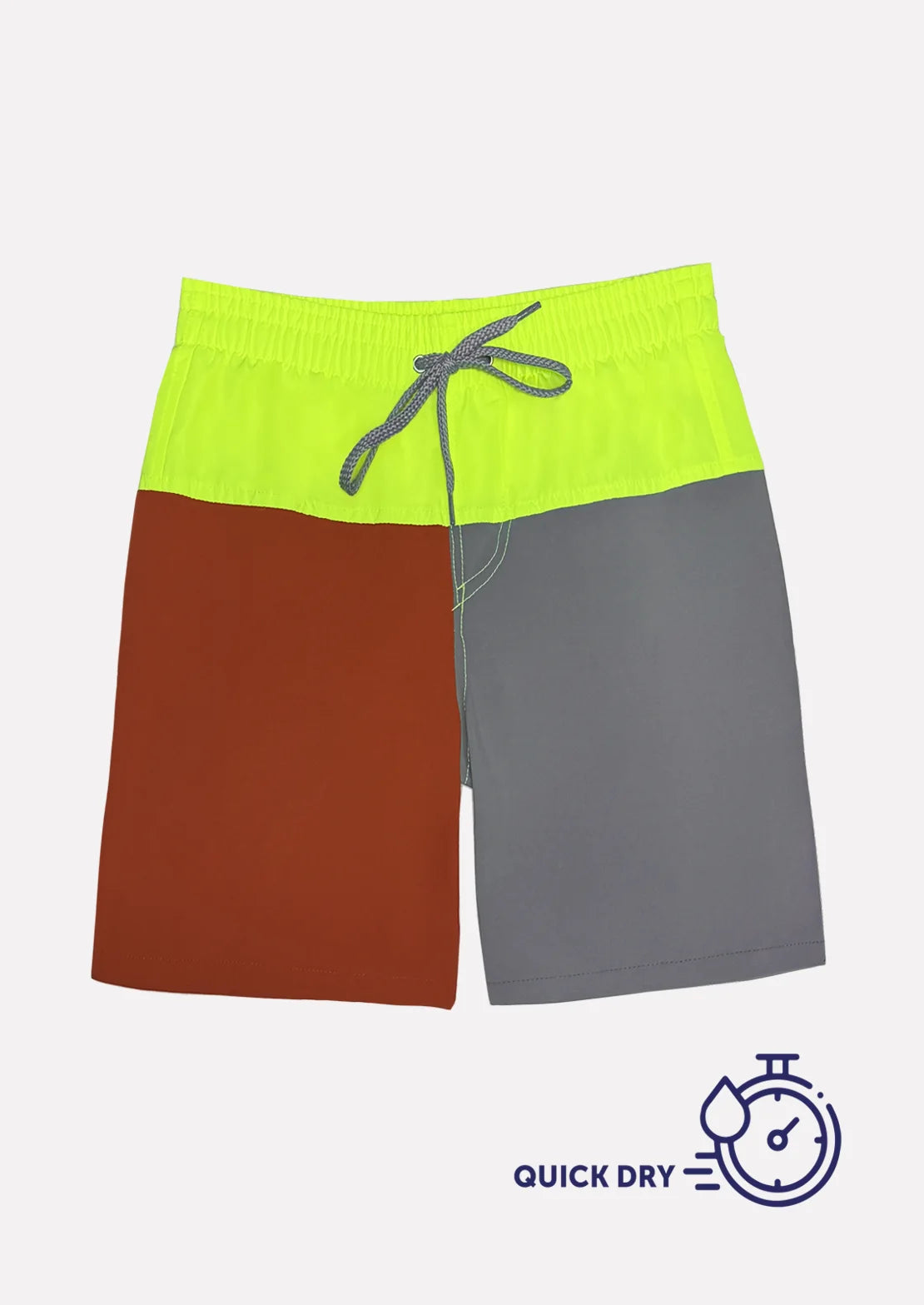 Bañador para niño tres colores: caramel, gris y amarillo flúor. Secado rápido. Bañador Surf Caramel para niño de To the Moon.