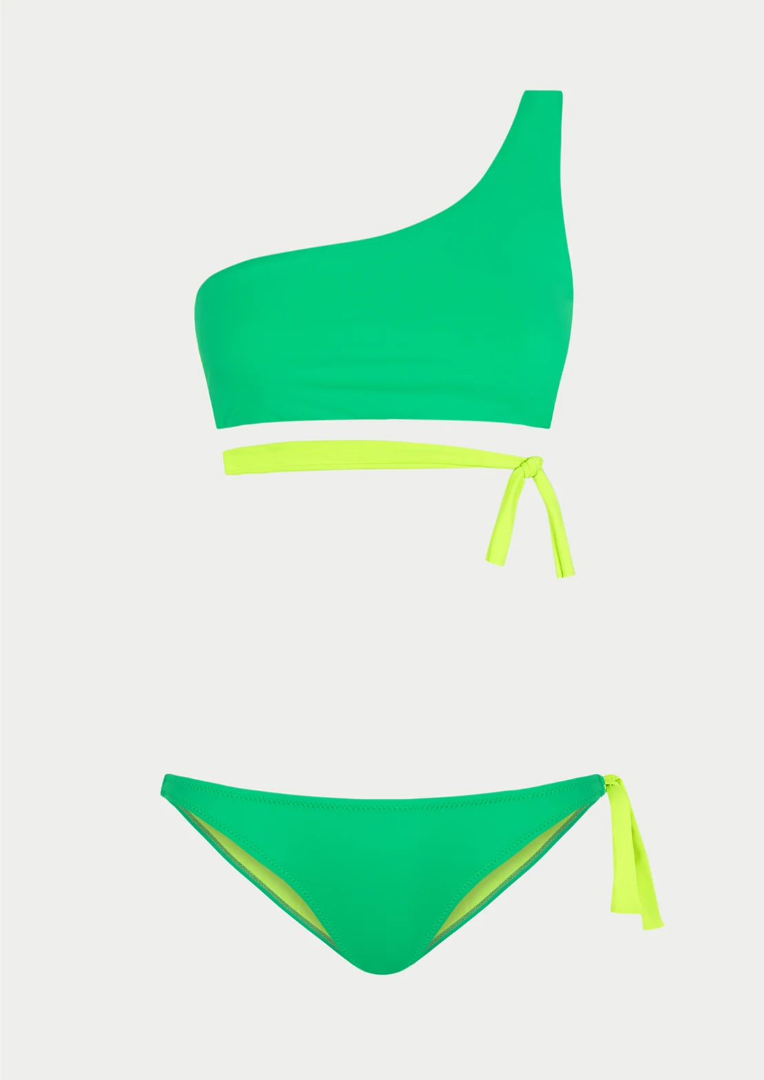 Comprar bikini asimetrico color verde y amarillo flúor To the Moon.