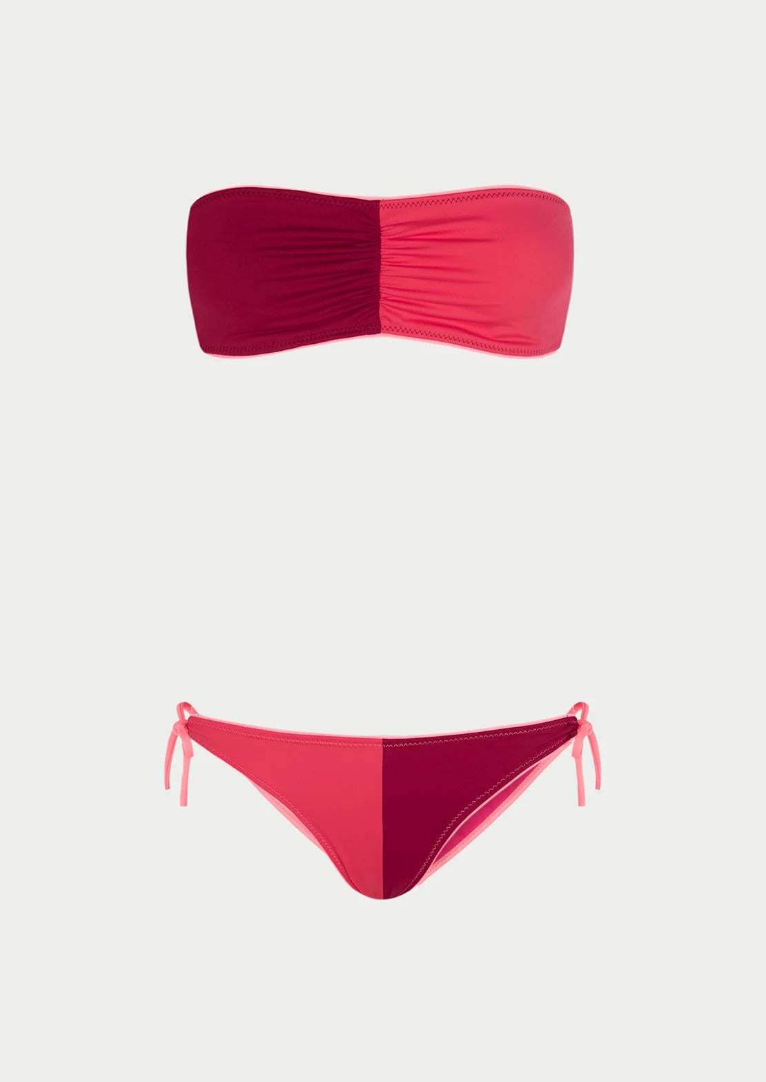 Silueta del bikini bandeau para mujer y teen colorblock varios morados y contrastes amarillo flúor de To the Moon.