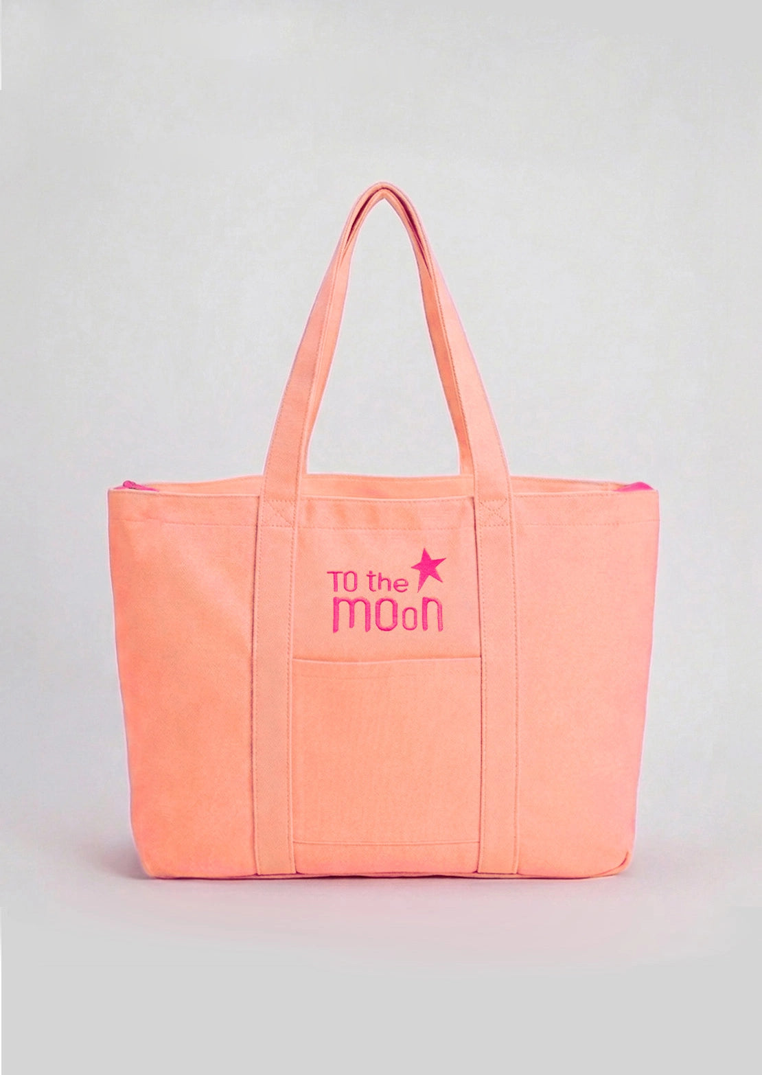 Bolsa de playa en color melocotón flúor multiusos con cremallera de To the Moon ideal para niña y mujer.