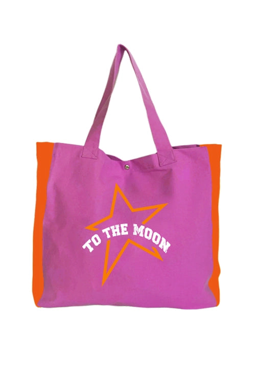 bolsa de playa rosa fucsia y naranja flúor to the moon 2023