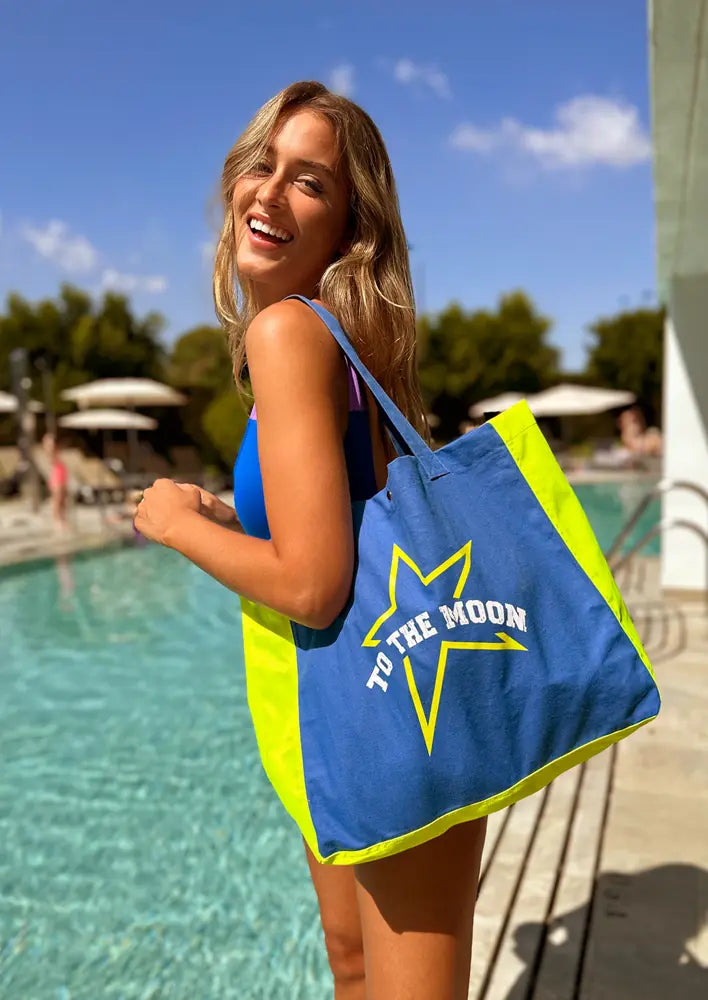 bolsa para la playa amarillo flúor y azul comprar online to the moon