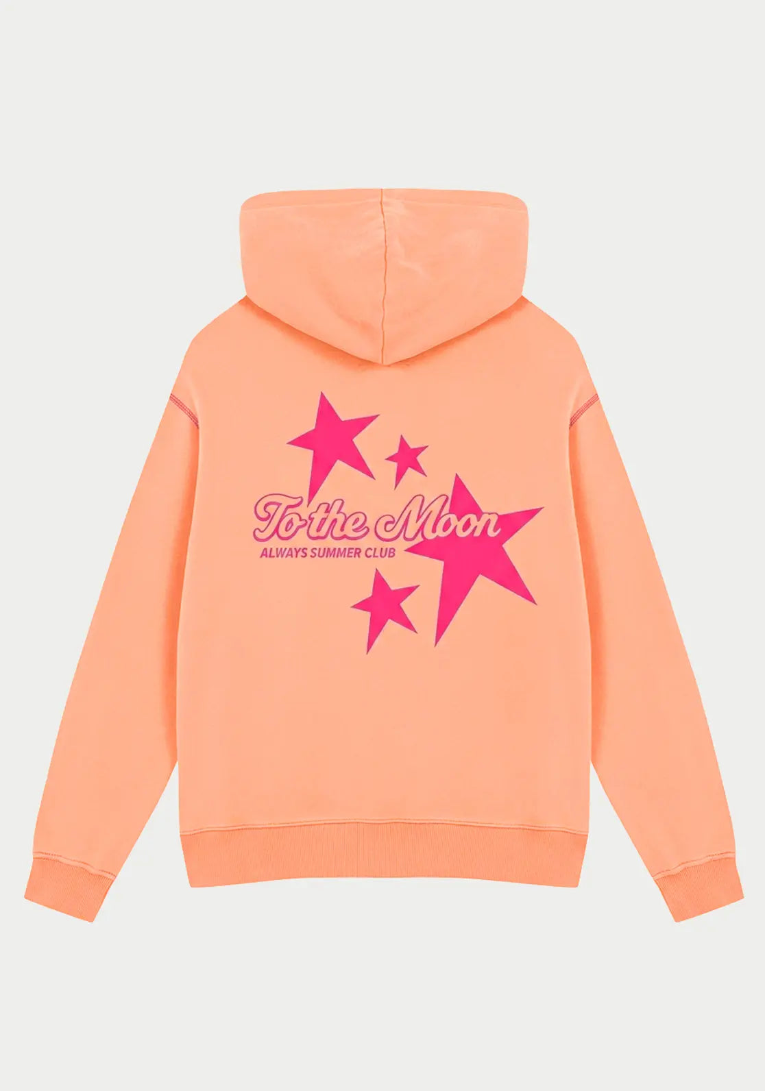 Sudadera Summer Club Peach color melocotón y rosa flúor con capucha y bolsillo canguro de To the Moon ideal para teens