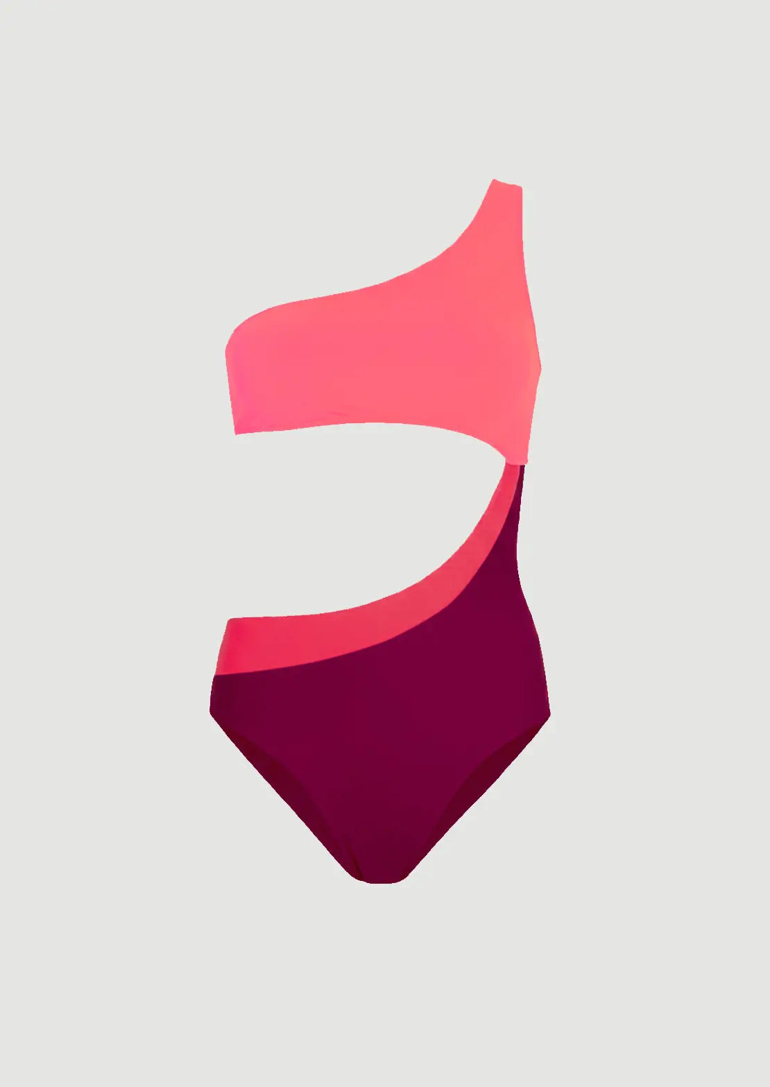 Silueta del Bañador Bite Cherry de To the Moon en rojo cereza y coral flúor con diseño cut out.