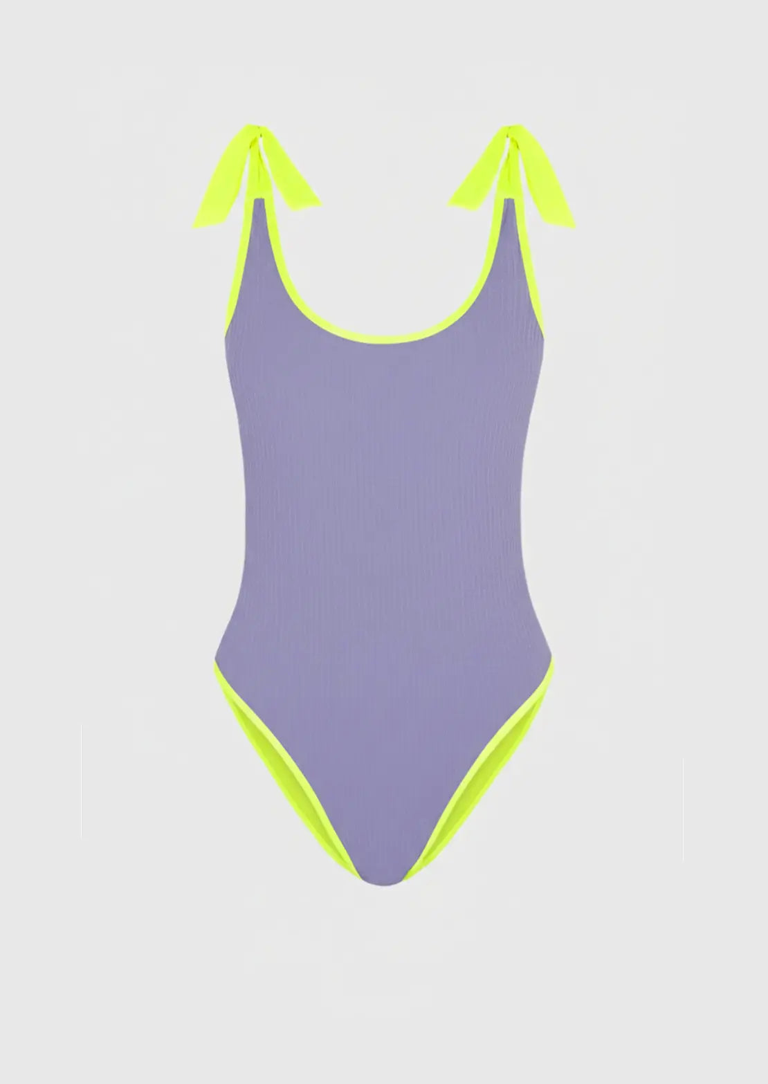 Silueta del Bañador Classic Jacquard Malva de To the Moon con vivos en amarillo flúor para mujer