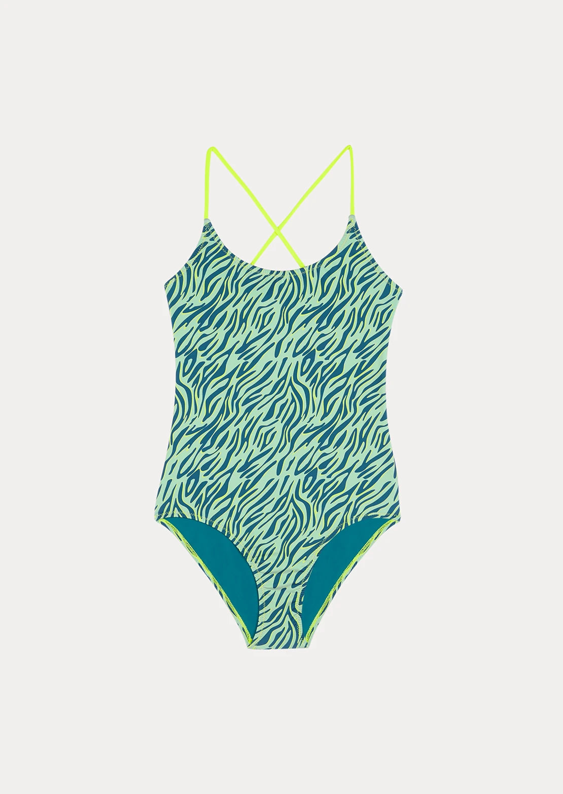 Bañador animal print para niñas y teens de To the Moon modelo Cebra Mint.