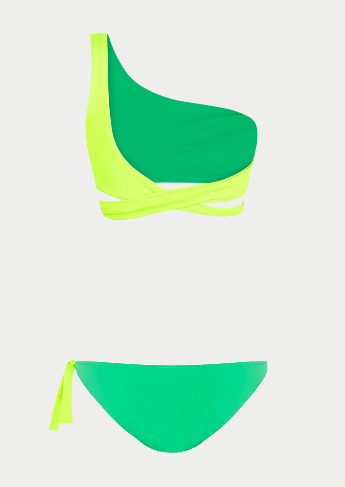 Silueta del bikini asimetrico para mujer y teen color verde y amarillo flúor de To the Moon.