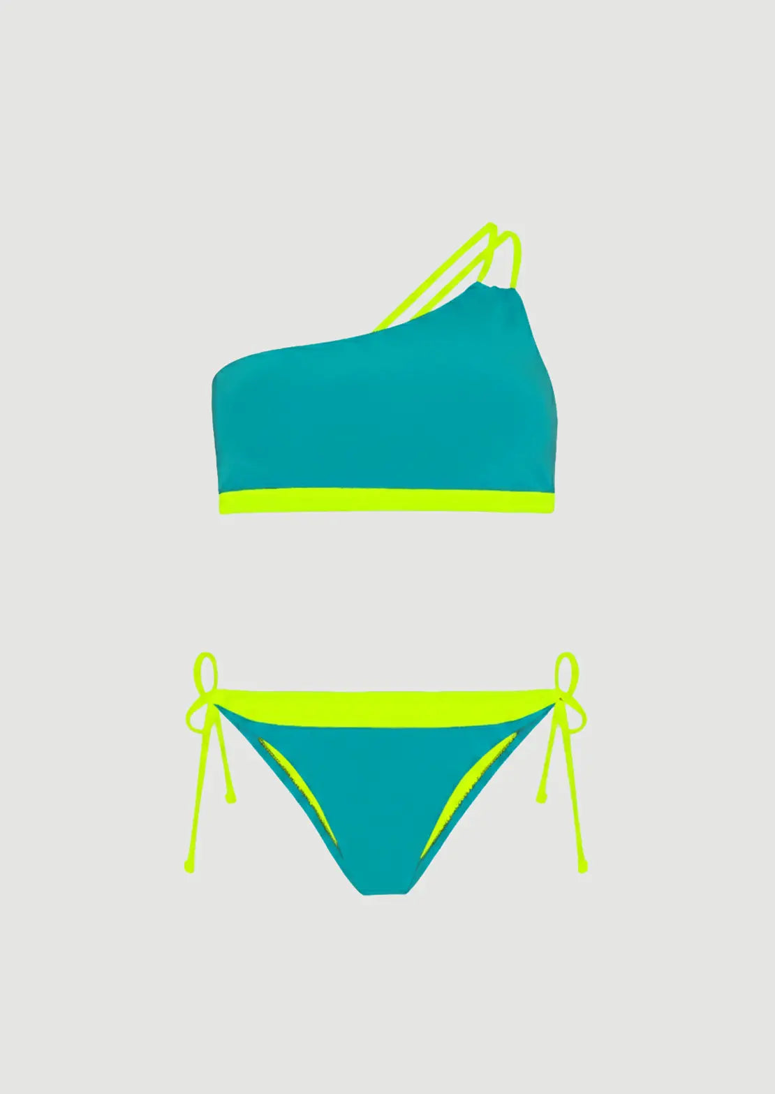 Silueta del bikini Bali Aqua de To The Moon sobre fondo blanco para mujer con contraste amarillo neón verano 2026.