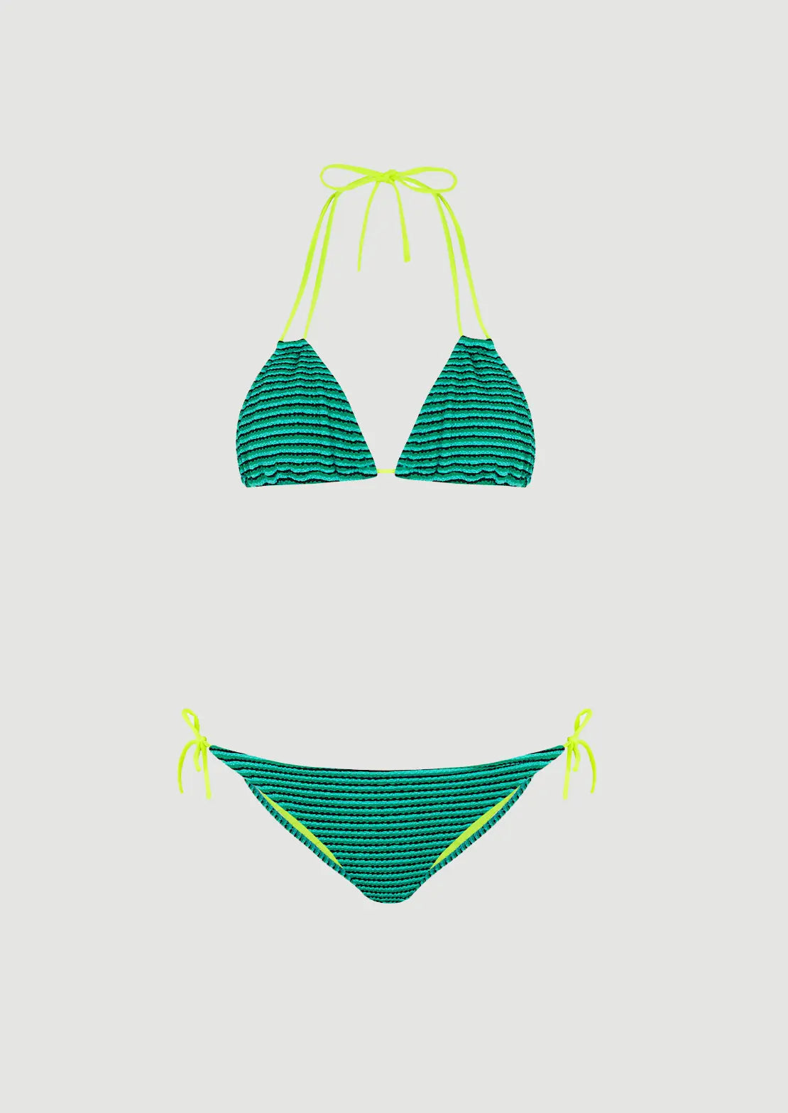 Silueta del Bikini Cortinilla Rio de To The Moon en tonos verdes sobre fondo blanco minimalista.