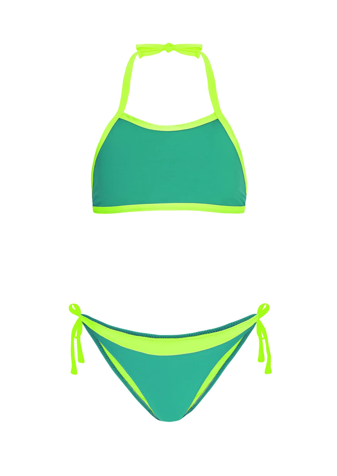 Comprar bikini halter color verde y amarillo flúor To the Moon.