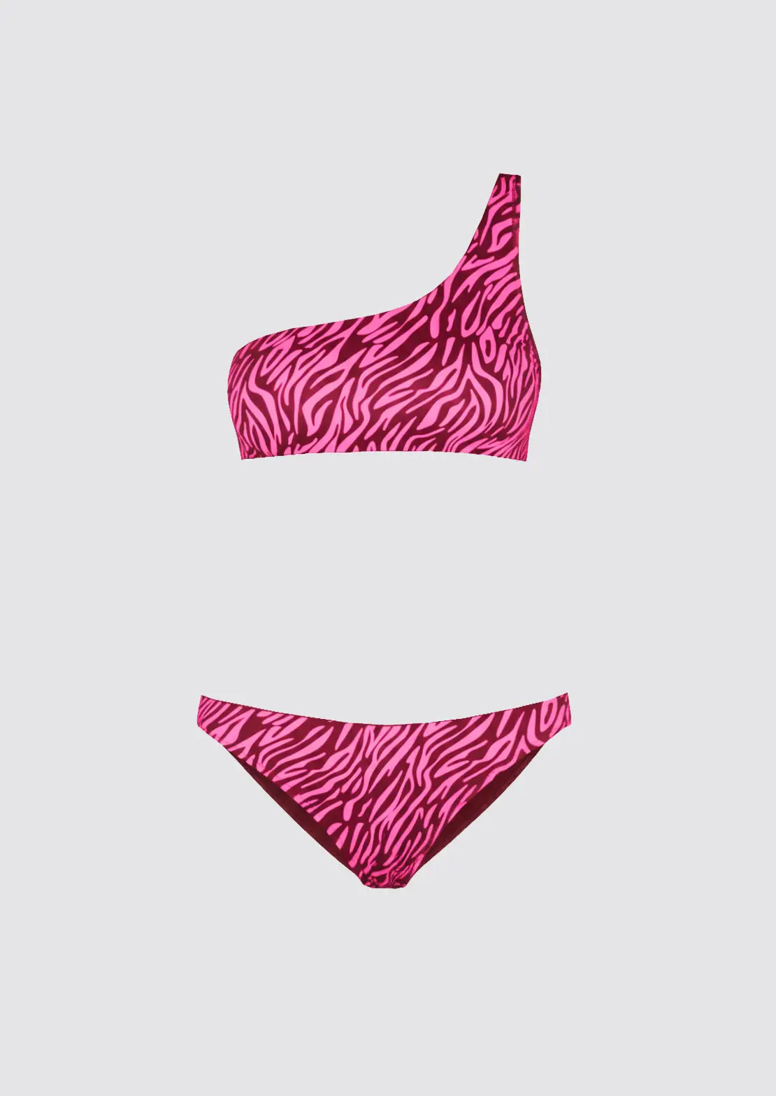 Silueta del Bikini Venice Cebra Pink de To The Moon estampado animal sobre fondo blanco para mujer.