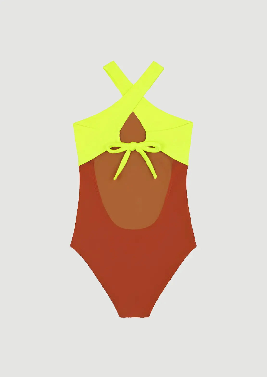 Silueta parte trasera de bañador Halter Duo Lava sobre fondo blanco para niñas y teens de To the Moon