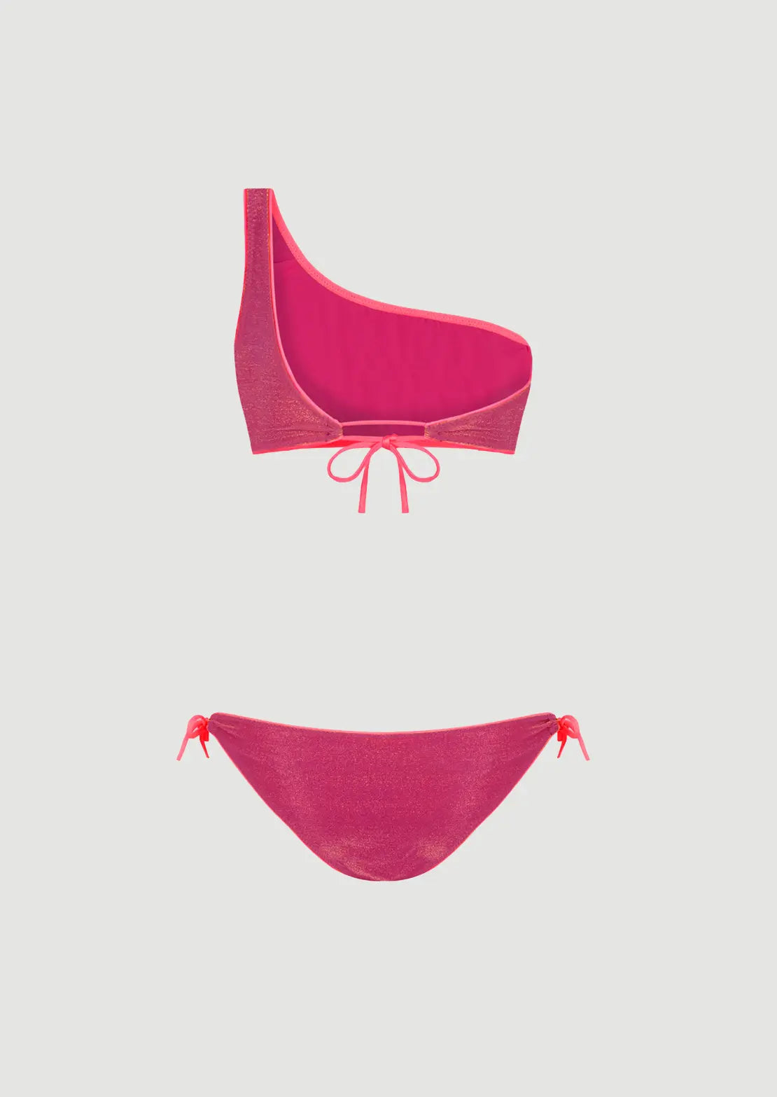 Silueta parte trasera traje de bano de dos piezas Asimétrico Lurex rosa Fresa