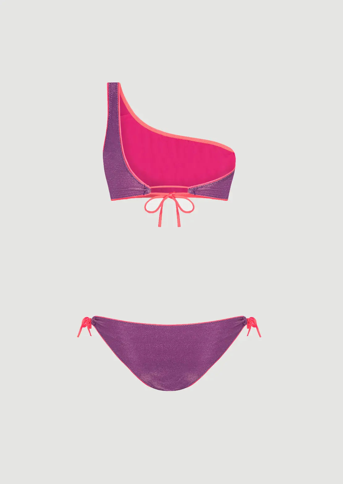 Silueta parte trasera traje de bano de dos piezas Asimétrico Lurex Grape morado