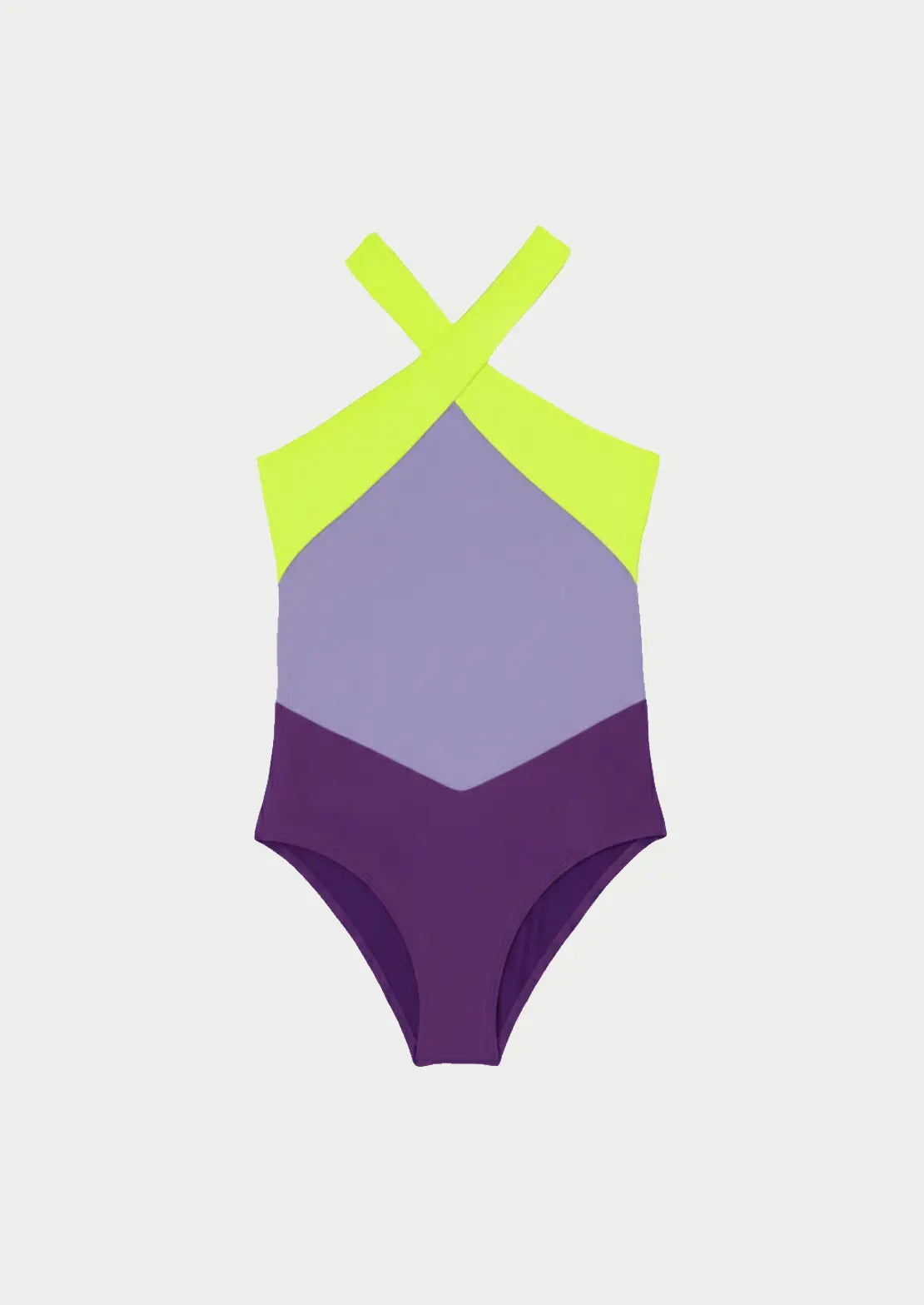 Silueta del traje de baño Halter Duo Malva sobre fondo blanco para niñas y teens de To the Moon