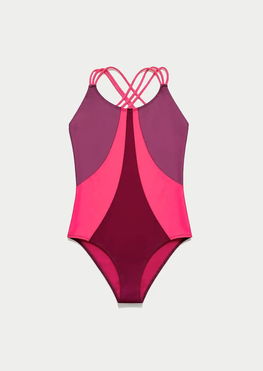 Silueta del traje de baño Road Cherry en tonos rosa y coral sobre fondo blanco para niñas y teens