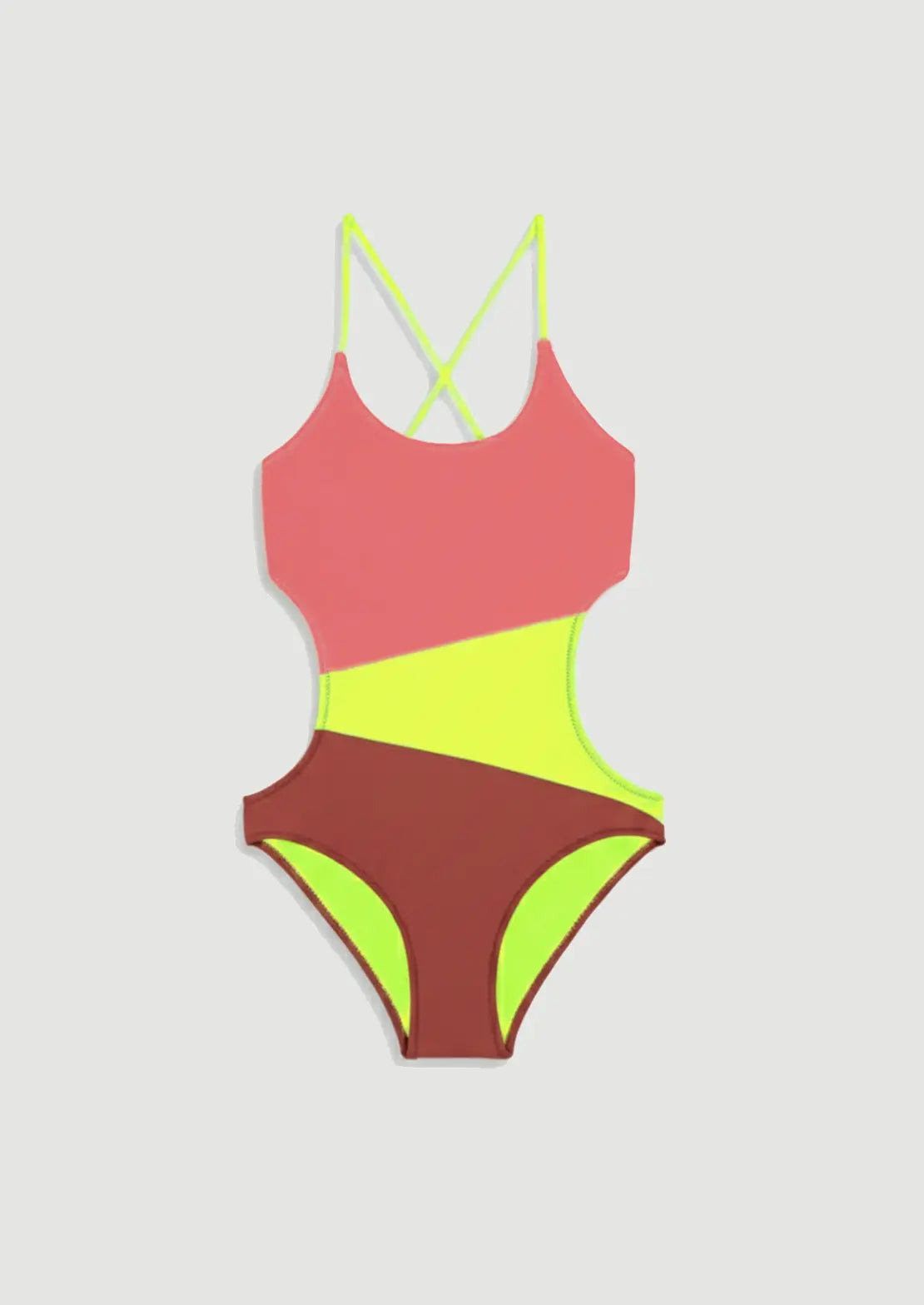 Silueta del traje de baño trikini Colorblock Blush sobre fondo blanco para niñas y teens de To the Moon