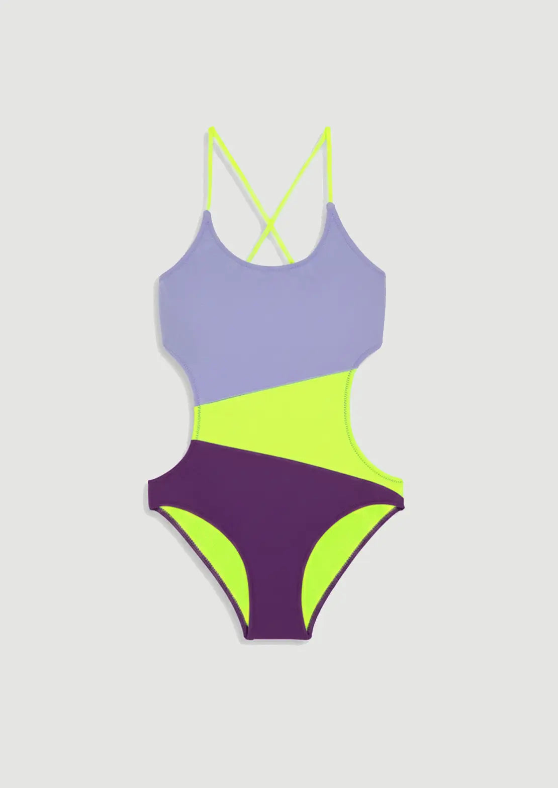 Silueta del traje de baño trikini Colorblock Malva sobre fondo blanco para niñas y teens de To the Moon