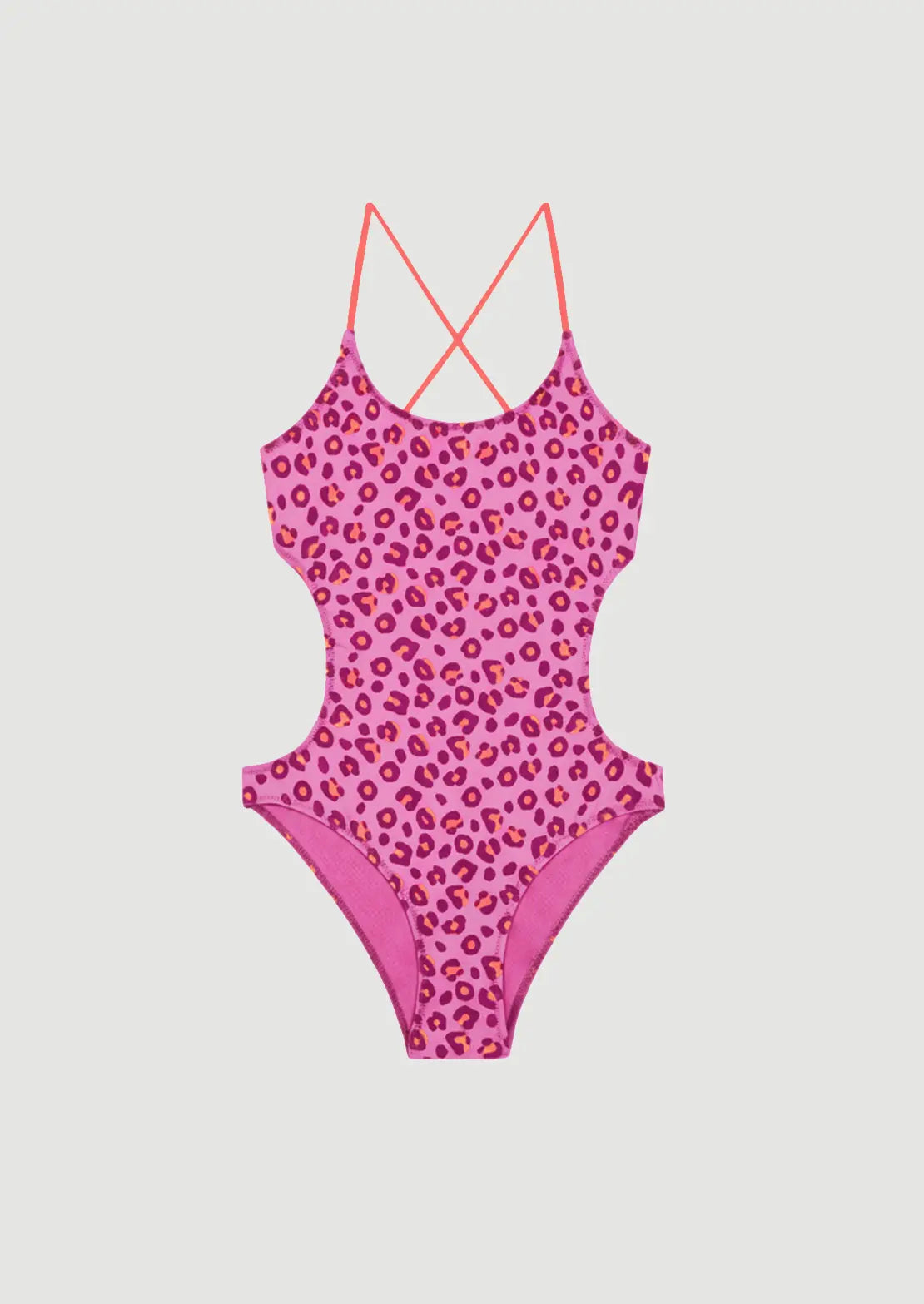 Silueta del traje de baño trikini Leopardo Pink sobre fondo blanco para niñas y teens de To the Moon