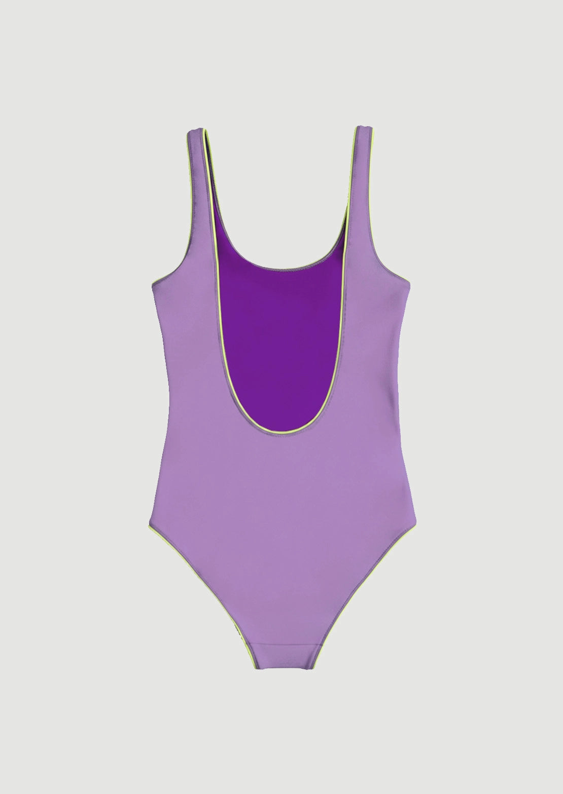 Silueta de parte trasera del traje de baño River Lila y morado sobre fondo blanco de To the Moon.