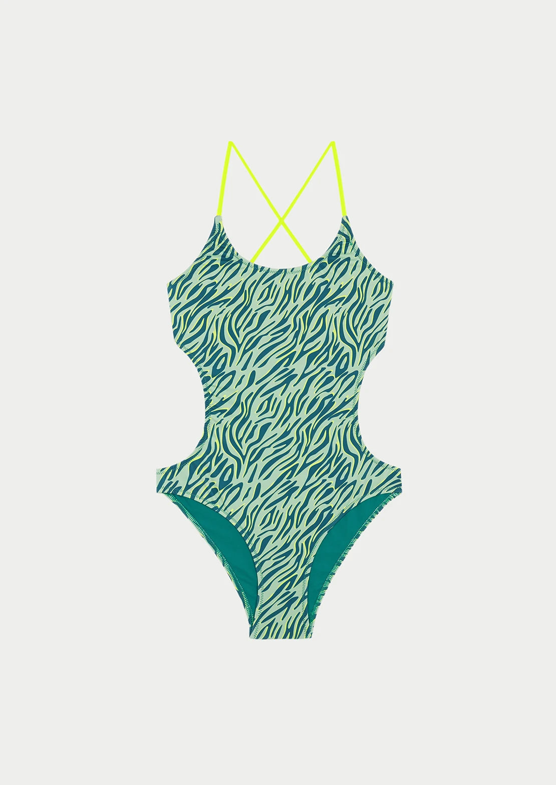 Silueta Trikini estampado animal print para teens de To the Moon modelo Teen Cebra Mint.