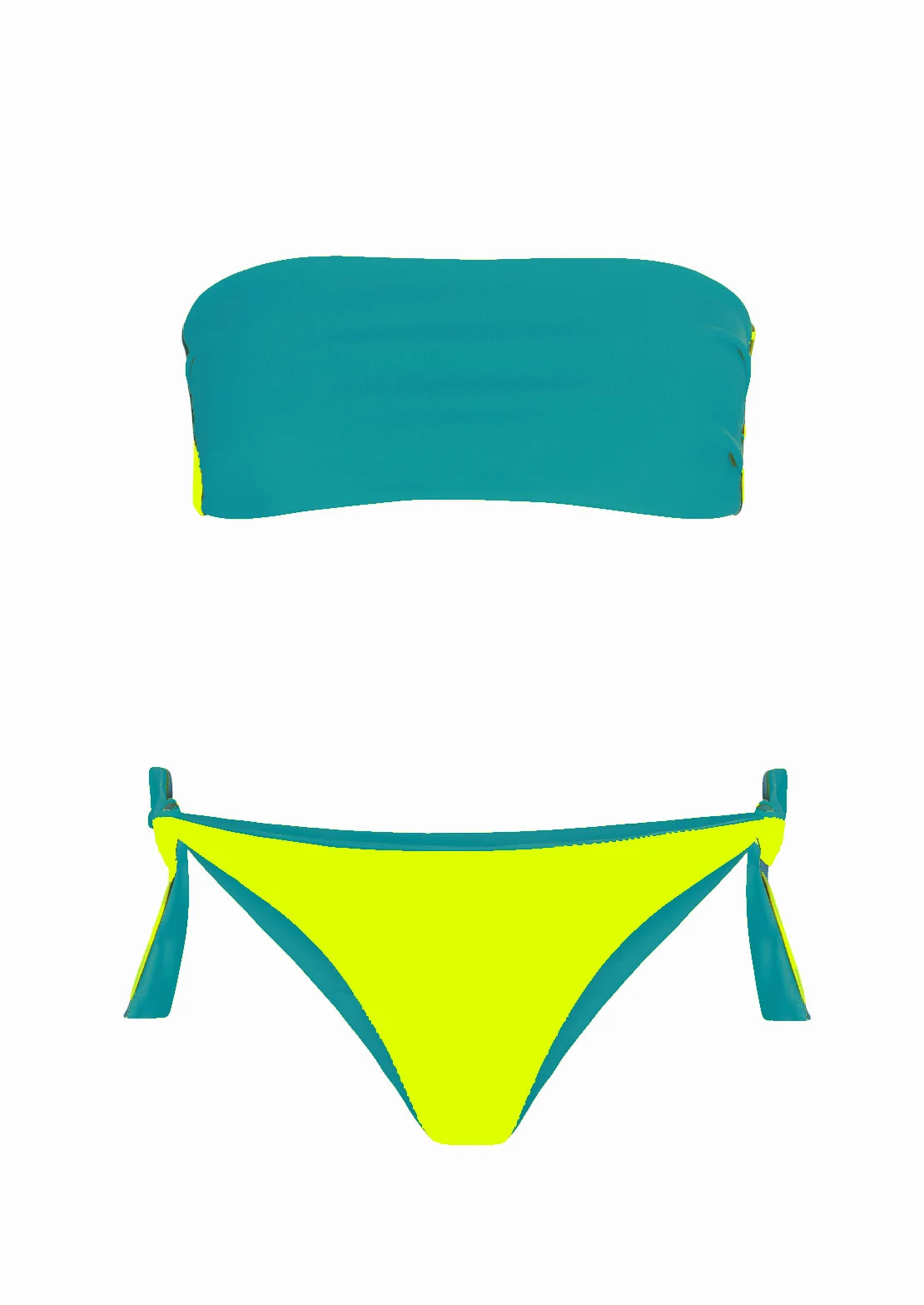 Silueta del bikini reversible version dos para mujer y teen amarillo flúor y azul aqua de To the Moon.