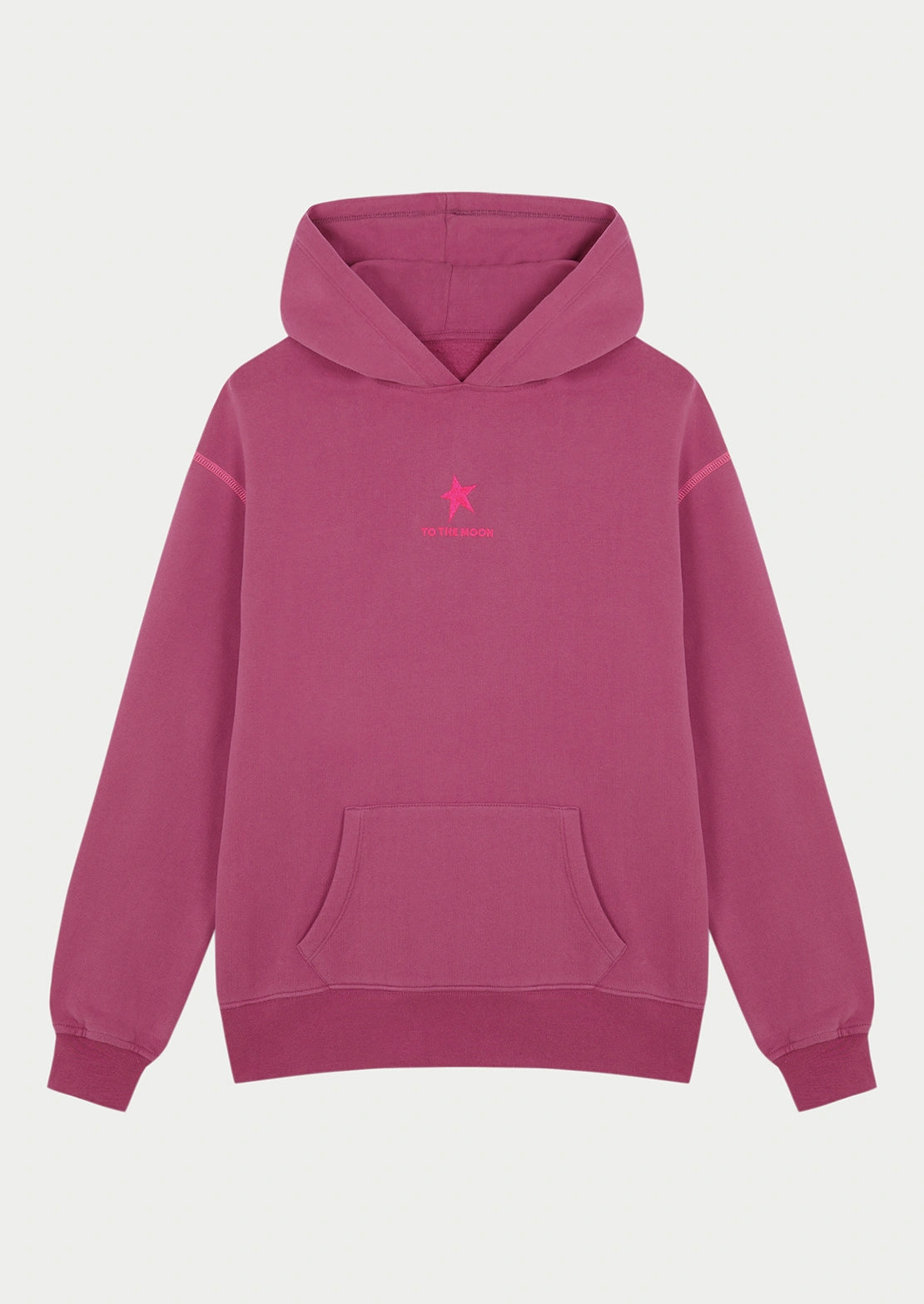 La sudadera fresa-burdeos de la temporada con capucha y bolsillo canguro de To the Moon.