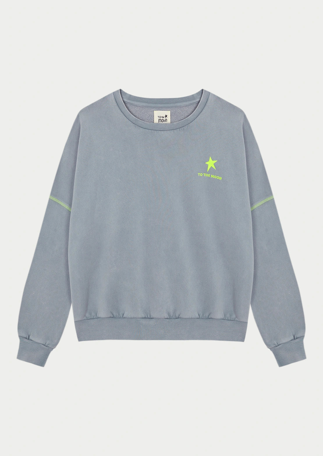 Sudadera de To the Moon en color gris claro. Bordado delantero y serigrafía trasera manga caída.