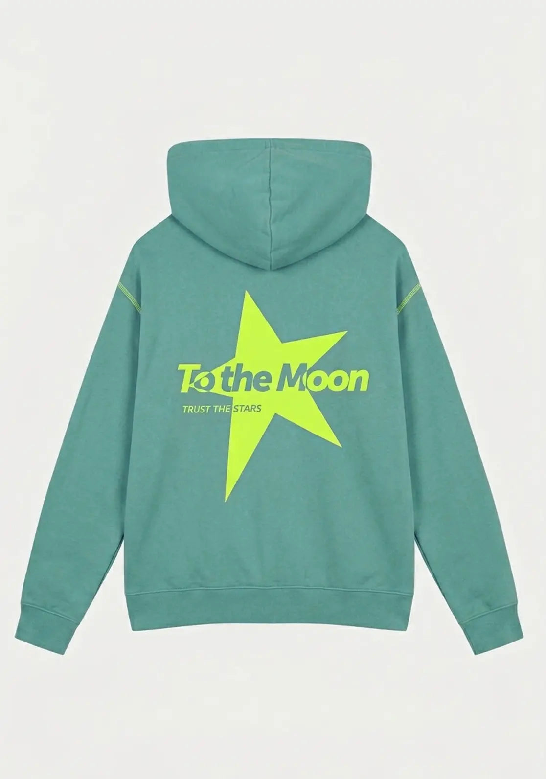 Sudadera Lagoon color verde agua y amarillo flúor con capucha y bolsillo canguro de To the Moon ideal para teens