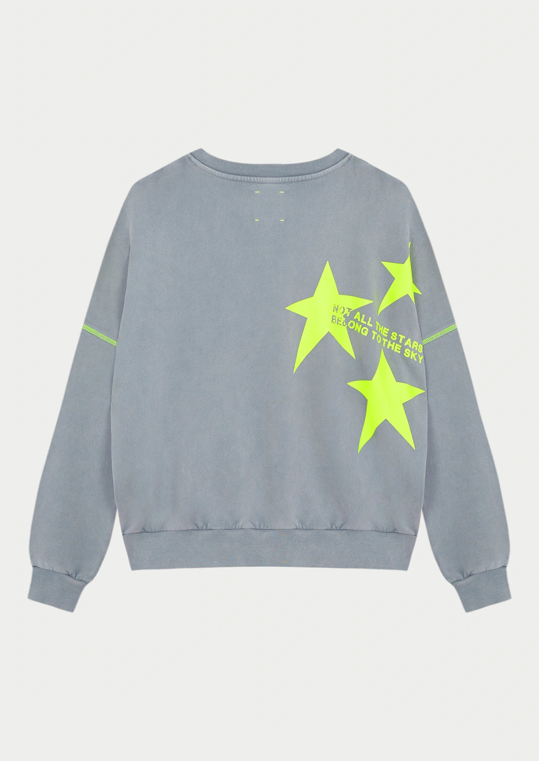 Comprar sudadera de To the Moon en color gris claro con manga caída y costuras en amarillo flúor.