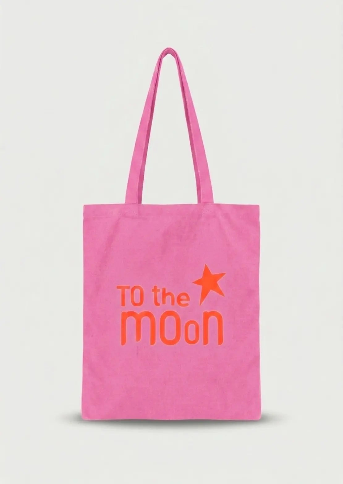 Tote Bag fucsia con logo en rojo de To the Moon.