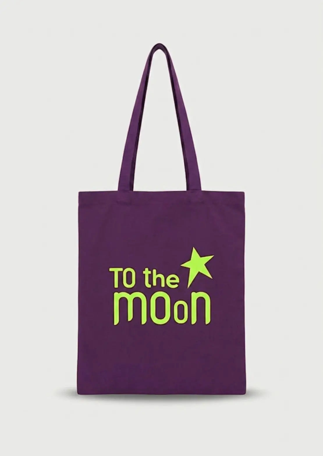 Tote Bag morada con logo en amarillo neón de To the Moon.