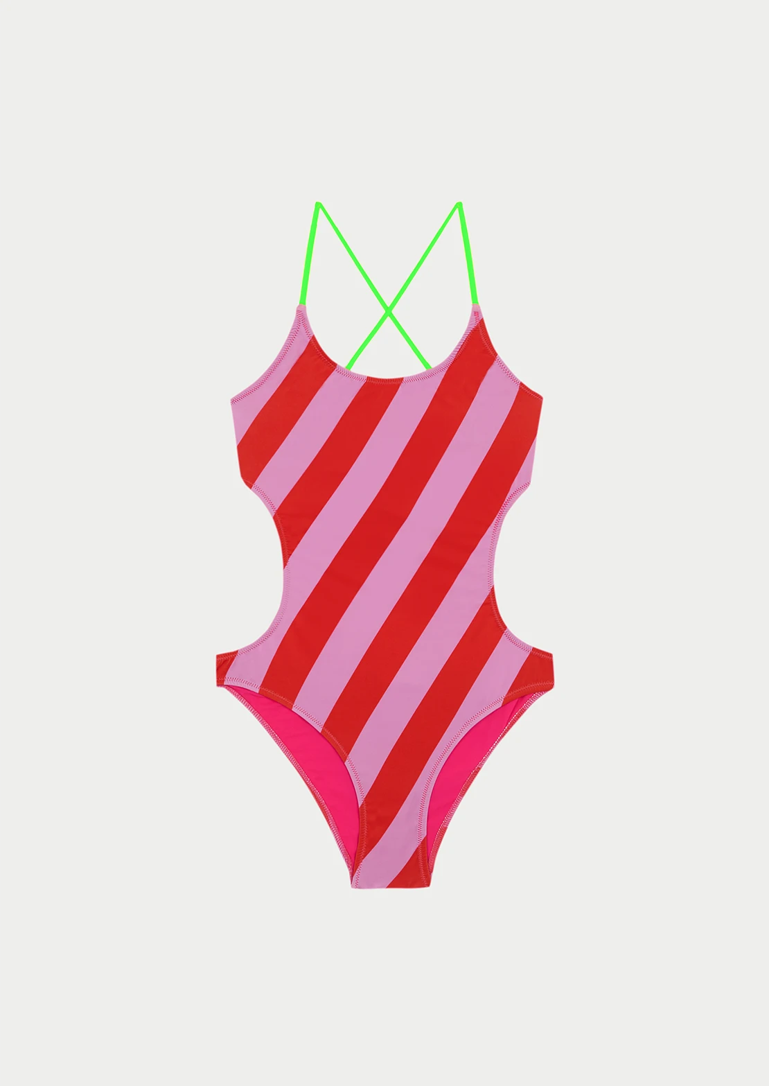 Trikini Teen Rayas Rojas ideal para teens de To the Moon con tonos neón.