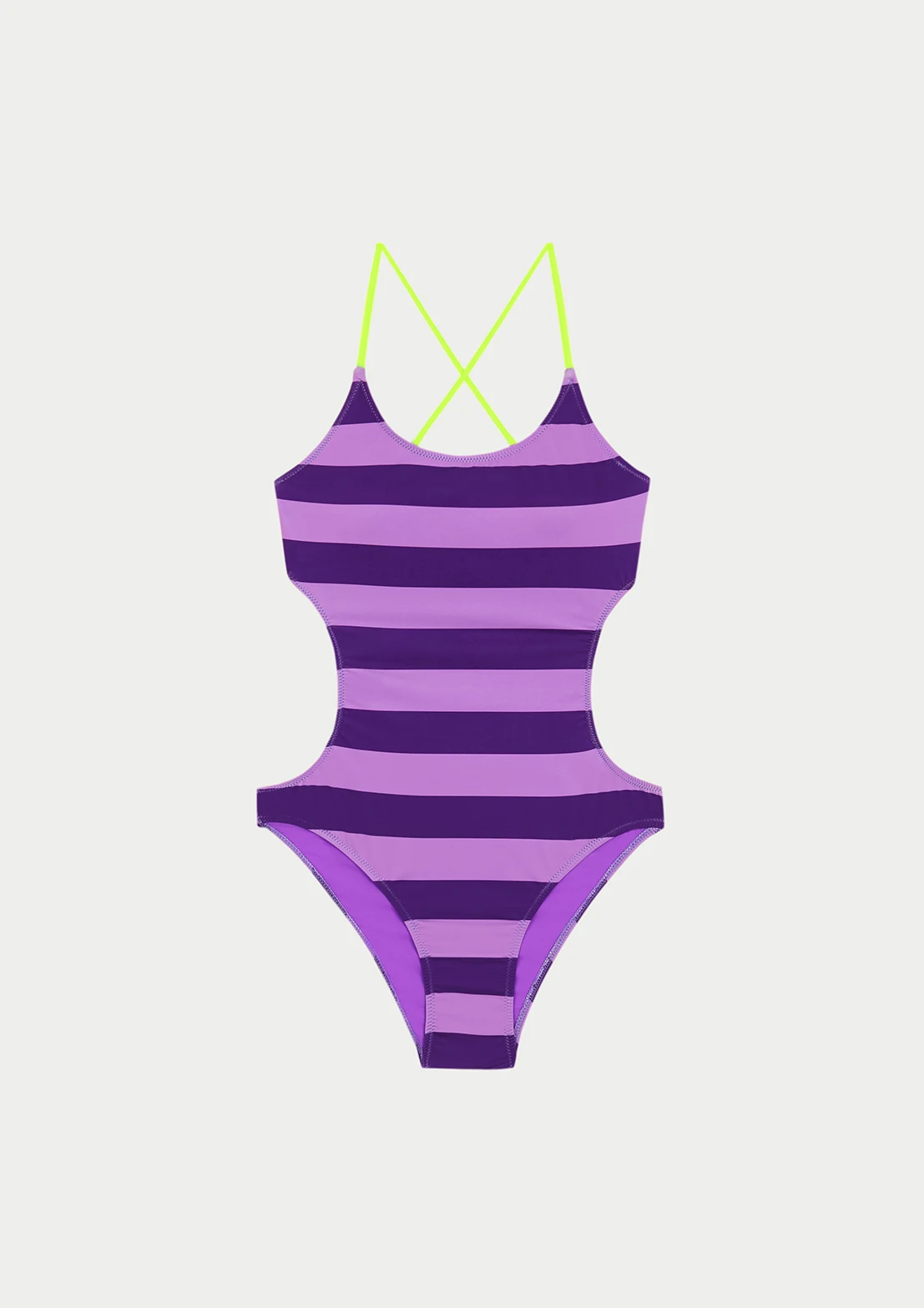 Trikini Teen Rayas Moradas ideal para teens de To the Moon con tonos neón.
