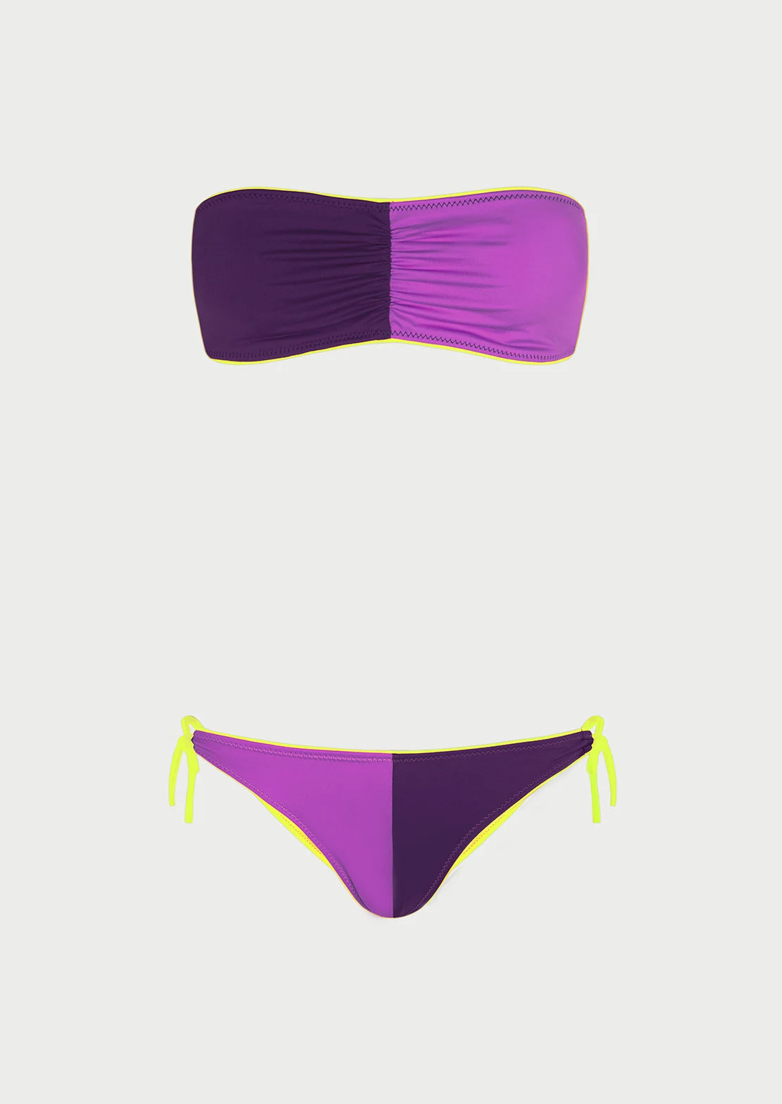 Comprar bikini bandeau colorblock color morado y amarillo flúor To the Moon.
