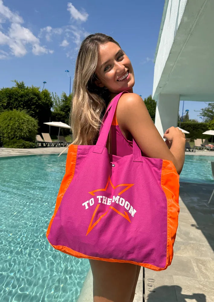bolsa para la playa rosa fucsia y naranja flúor para niñas, teens y mujer
