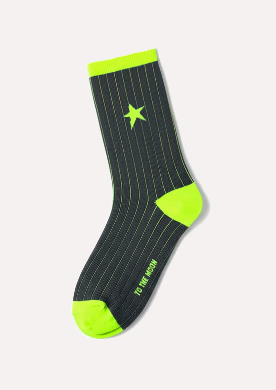 Calcetines de To the Moon de caña baja de canalé gris oscuro con estrella amarillo flúor.