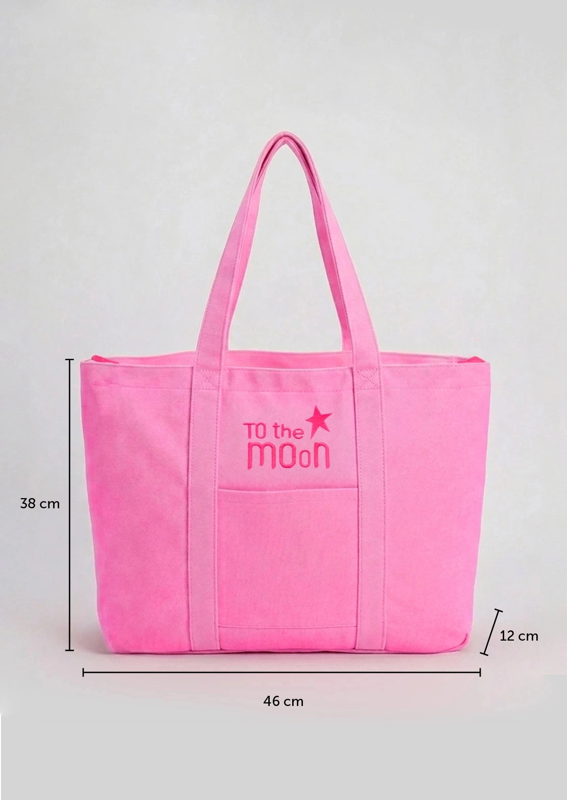 Medidas bolsa de playa en color rosa flúor multiusos con cremallera de To the Moon ideal para niña y mujer.