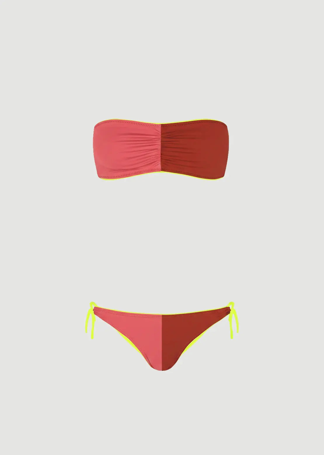 Silueta del Bikini Dune Lava de To The Moon en versión bandeau colorblock rojo sobre fondo blanco.
