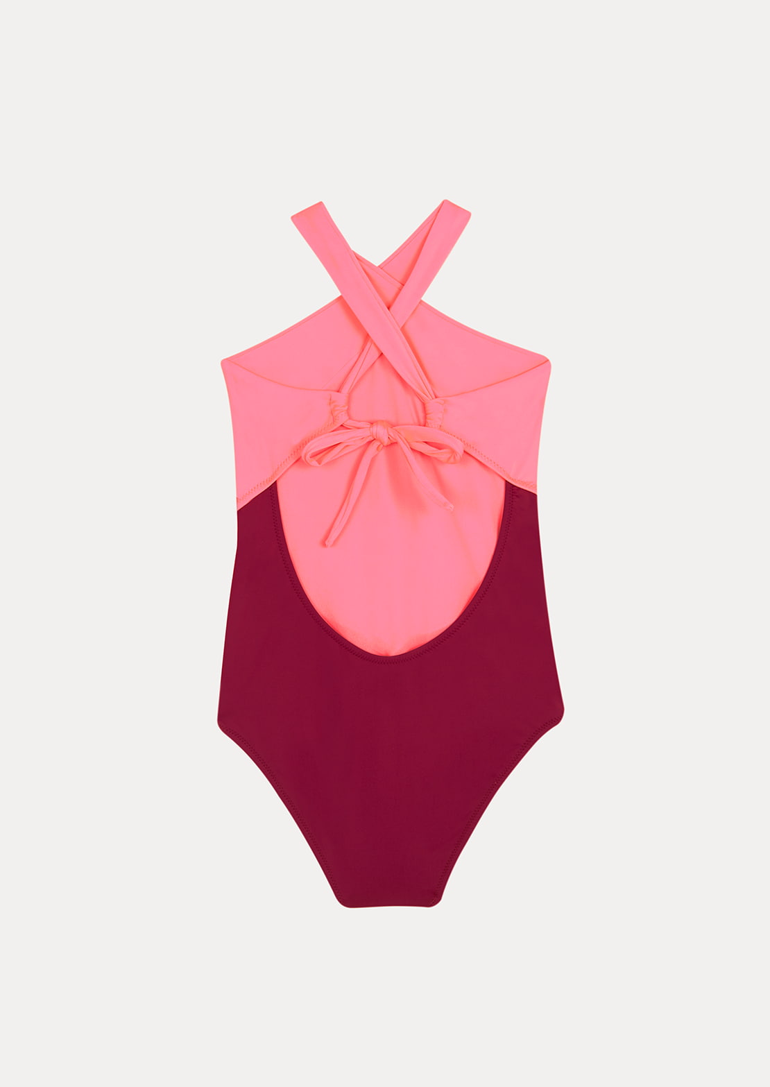 Silueta bañador para niñas y teens de To the Moon. Modelo Halter Dúo Cherry Colorblock colección 2025.
