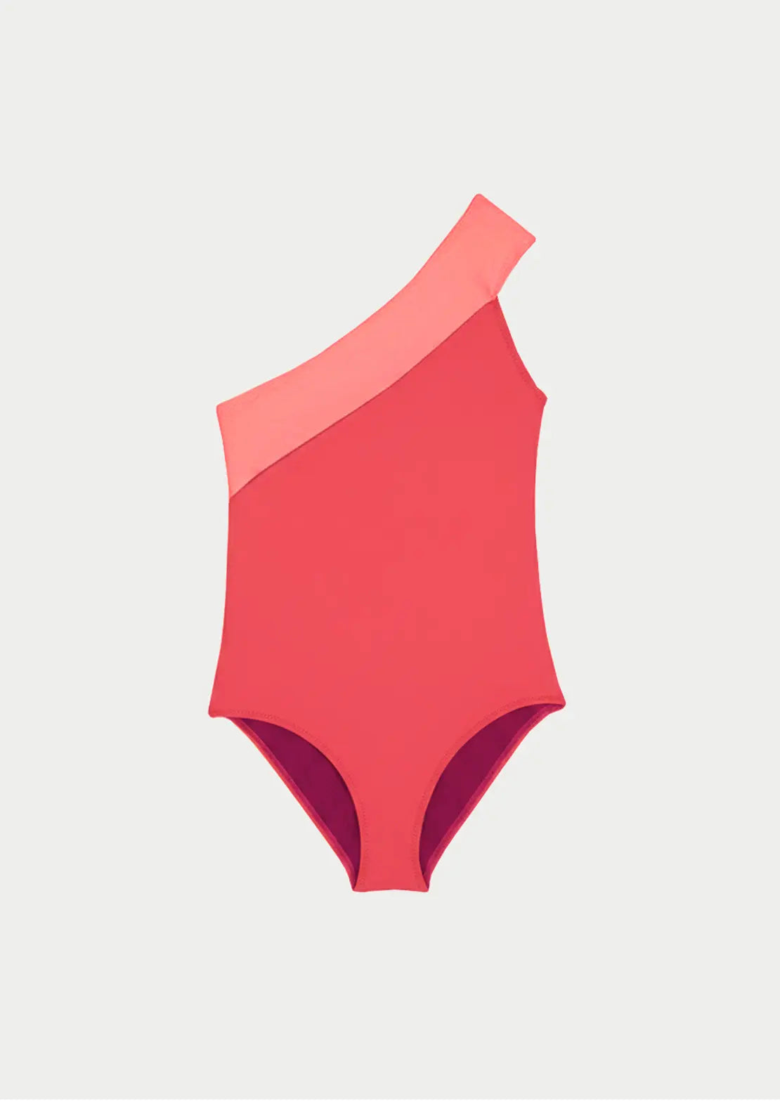 Silueta del traje de baño Asimétrico Coral sobre fondo blanco para niñas y teens de To the Moon

