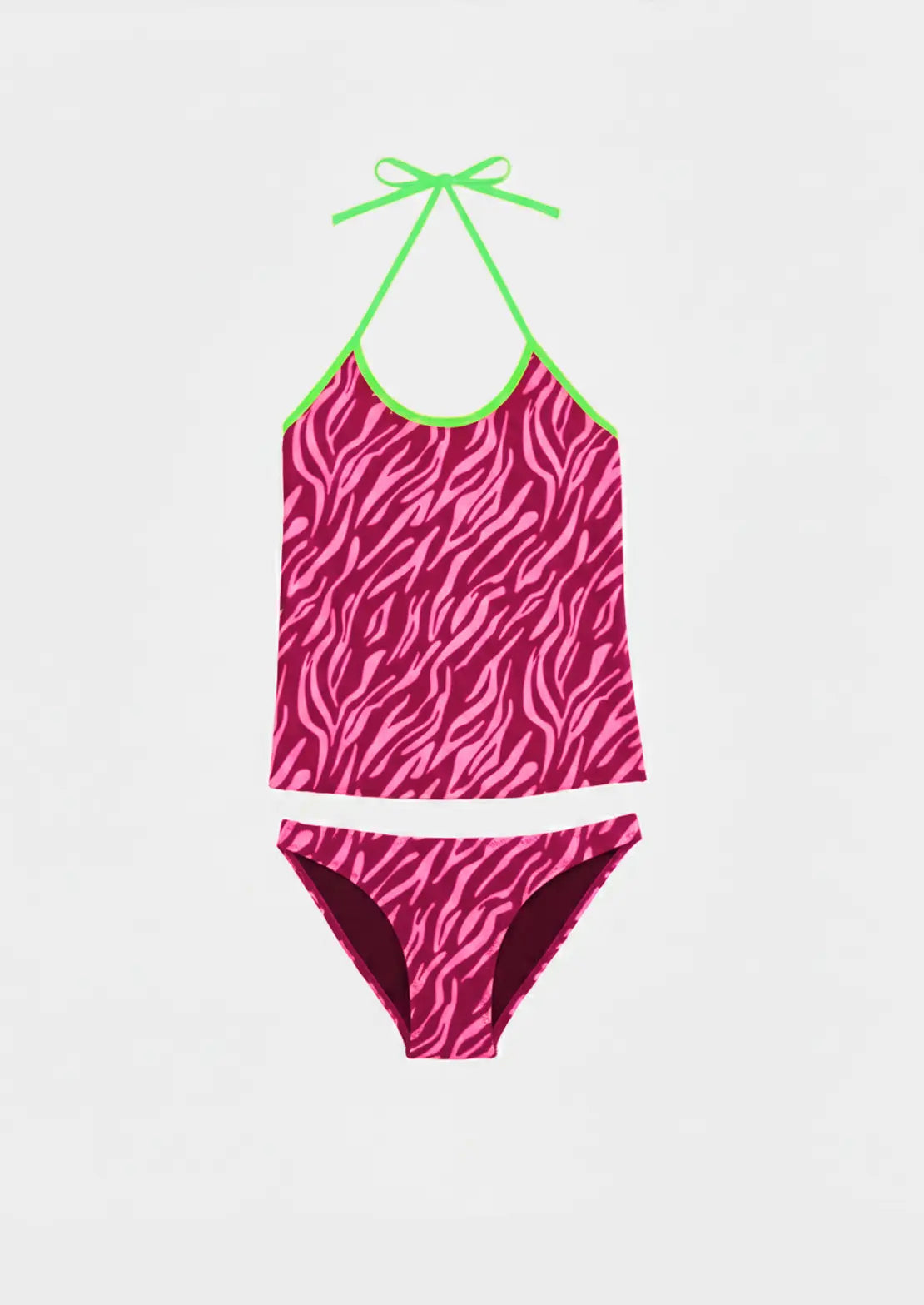 Silueta del traje de baño tankini Cebra Pink sobre fondo blanco para niñas y teens de To the Moon
