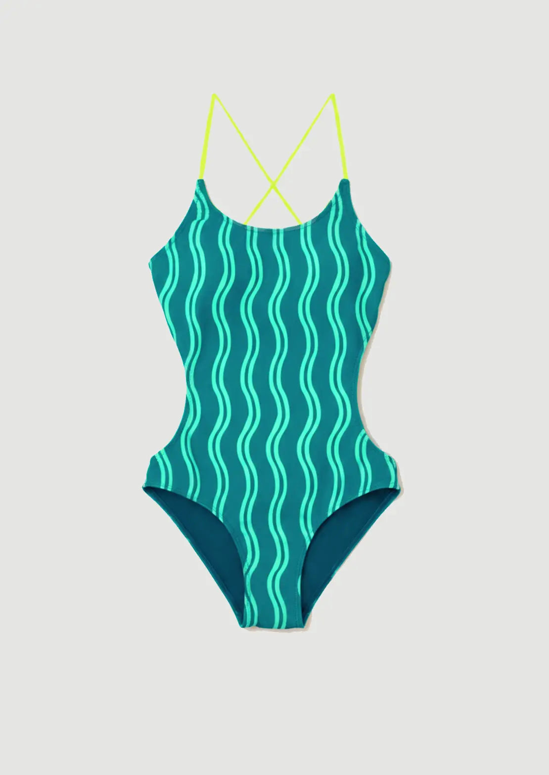 Silueta del traje de baño trikini Waves Aqua sobre fondo blanco para niñas y teens de To the Moon
