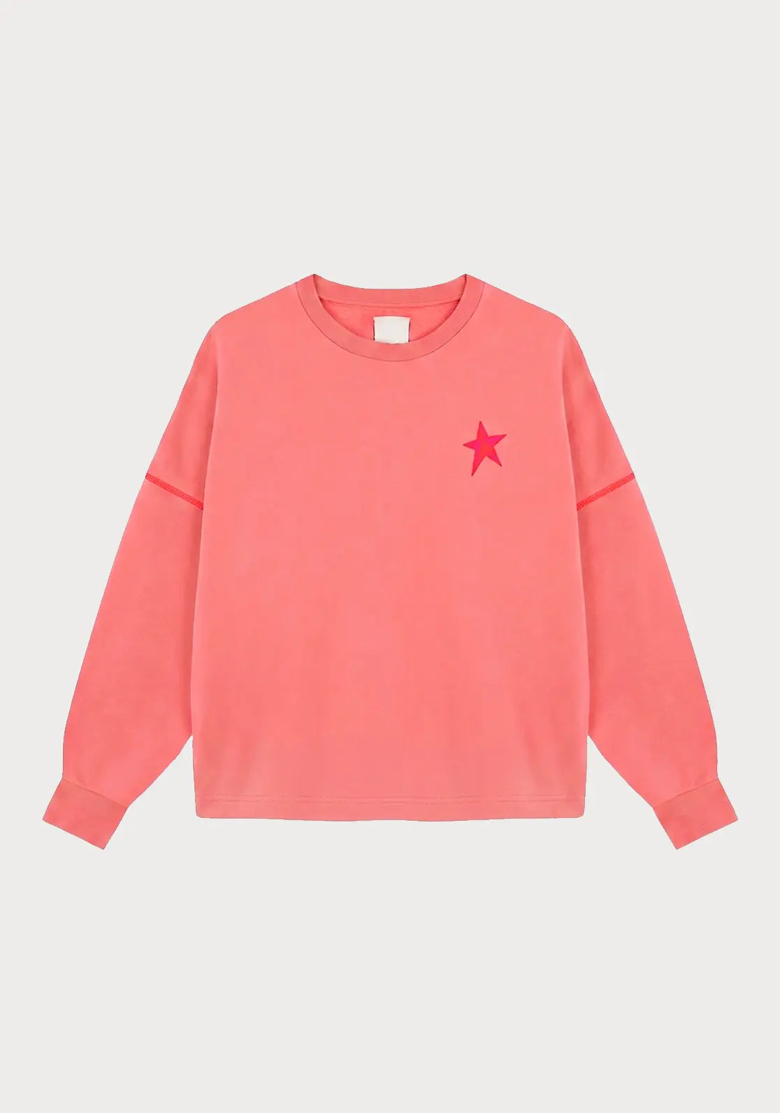 Sudadera Loose Sunset con manga caída de To the Moon color coral con contrastes rubi neón y ideal para el verano.
