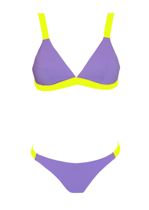 Bikini de triángulo lila y amarillo flúor mujer TO THE MOON
