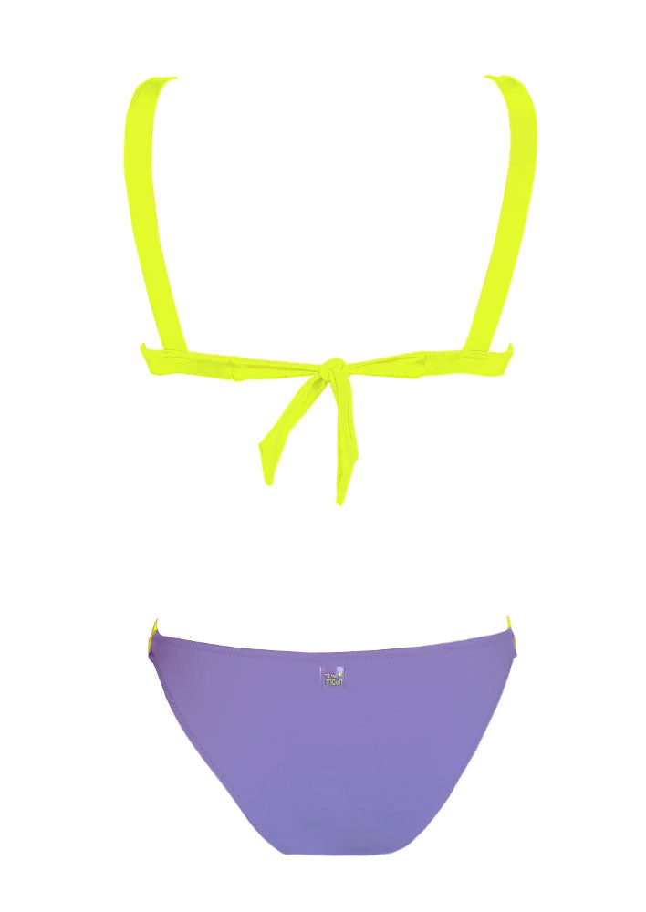 Triangel-Bikini in Flieder und Fluor